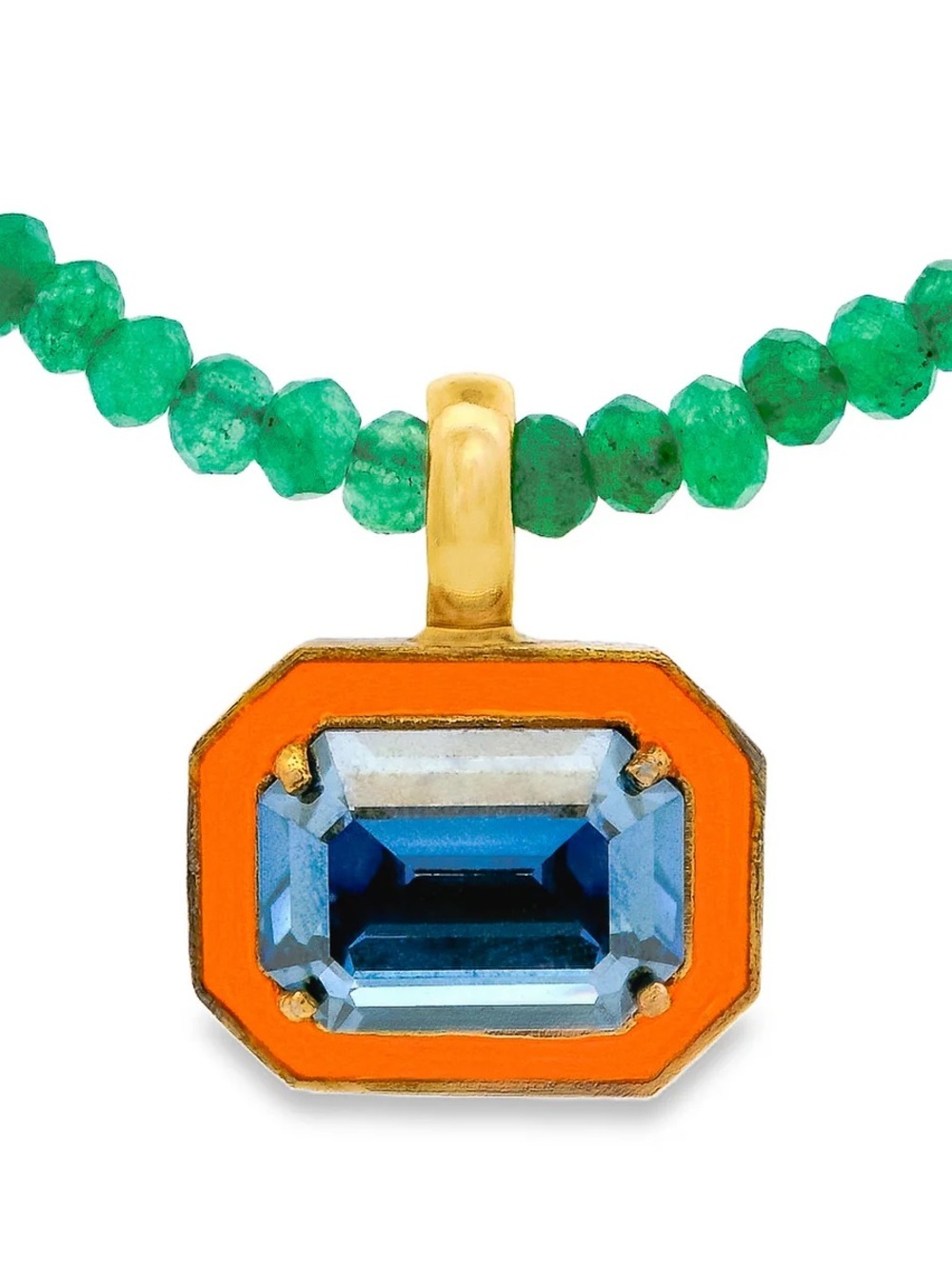 Gold-Accented Green Beaded Necklace with Blue Stone Pendant - Picture 2 of 5